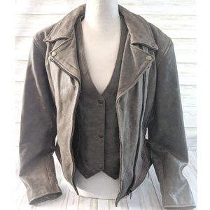 Unik Taupe Suede Moto Jacket with Matching Vest
